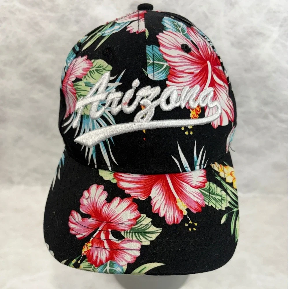 Arizona Tropical Hibiscus Floral Baseball Cap‎ Black Pink One Size Hat